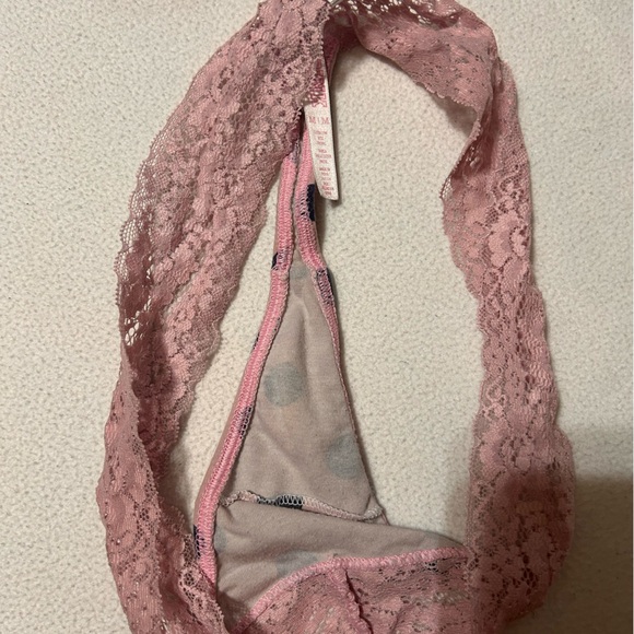 Lace Trim Polka Dot Thong - Pink and Black - Picture 4 of 4